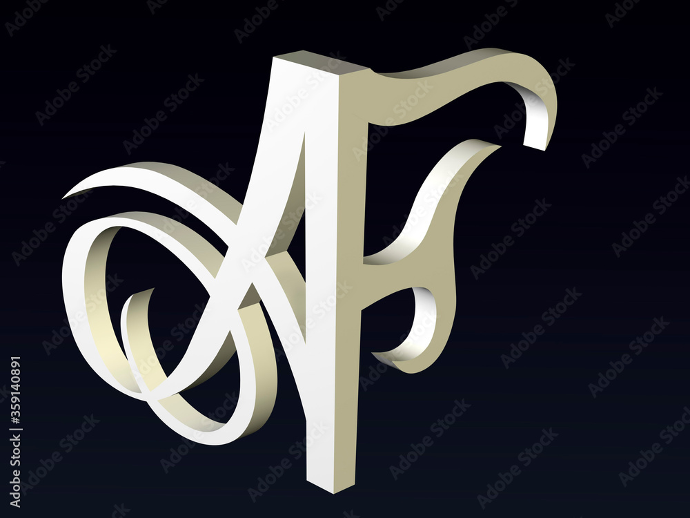Aufkleber 3d font, font stylization of the letters a and f, font composition of the logo. 3d rendering.