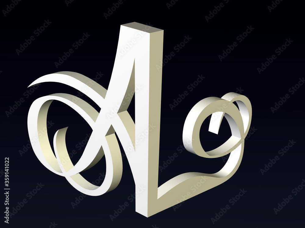 Poster 3d font, font stylization of the letters a and l, font composition of the logo. 3d rendering.