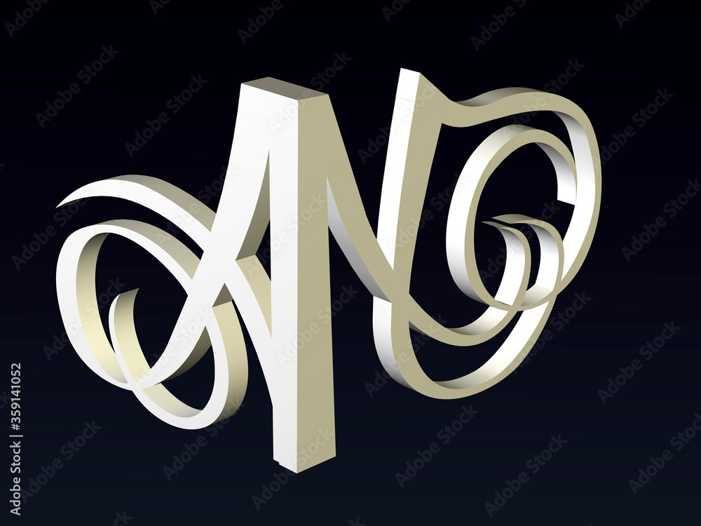 Poster 3d font, font stylization of the letters a and n, font composition of the logo. 3d rendering.