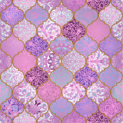 Seamless colorful patchwork in turkish style. Islam, Arabic, Indian, ottoman motifs. Endless pattern can be used for ceramic tile, wallpaper, linoleum, textile, web page background. Vector