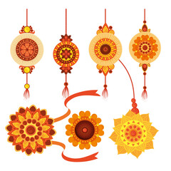 set of rakhi, raksha bandhan, hindu celebration india festival culture tradition vector illustration design