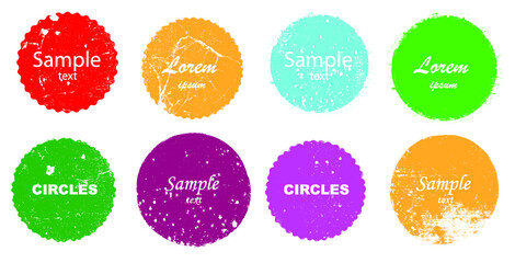 Grunge post Stamps Collection, Circles. Banners, Insignias , Logos, Icons, Labels and Badges Set . vector distress textures.blank shapes.