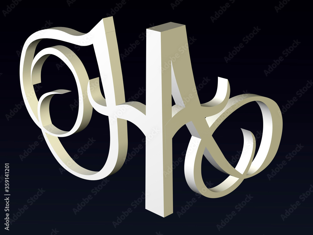 Poster 3d font, font stylization of the letters h and a. font composition of the logo. 3d rendering.