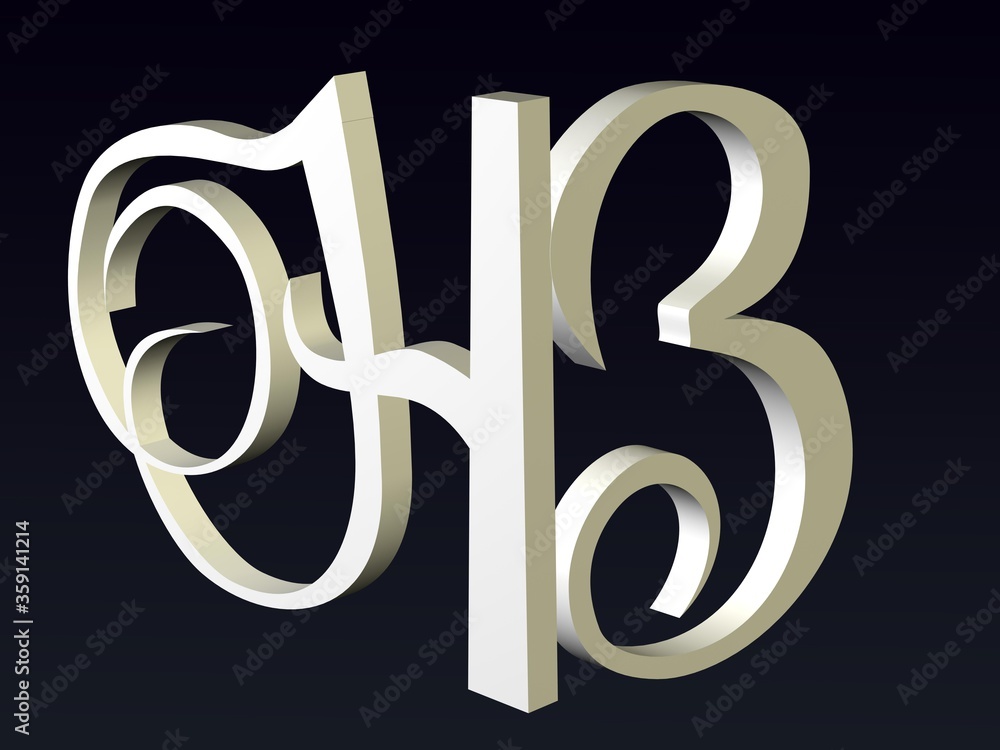 Poster 3d font, font stylization of the letters h and b. font composition of the logo. 3d rendering.