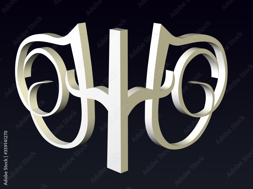 Poster 3d font, font stylization of the letters h and h. font composition of the logo. 3d rendering.
