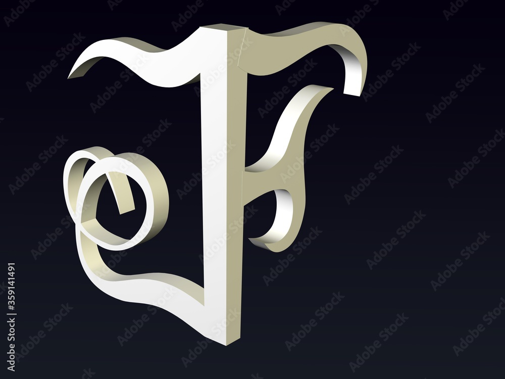 Aufkleber 3d font, font stylization of the letters j and f. font composition of the logo. 3d rendering.