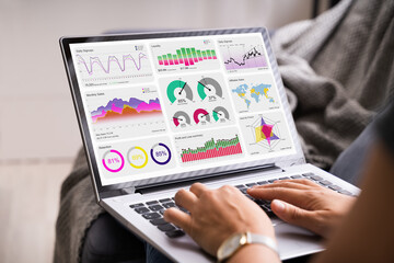 Online KPI Analytics Business Graphs On Computer