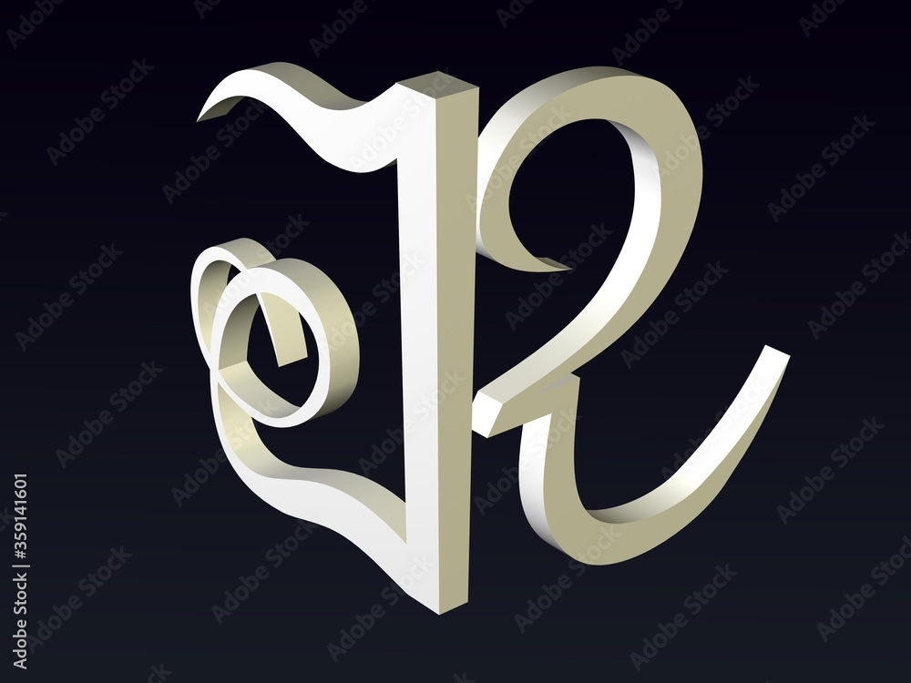 Poster 3d font, font stylization of the letters j and r. font composition of the logo. 3d rendering.