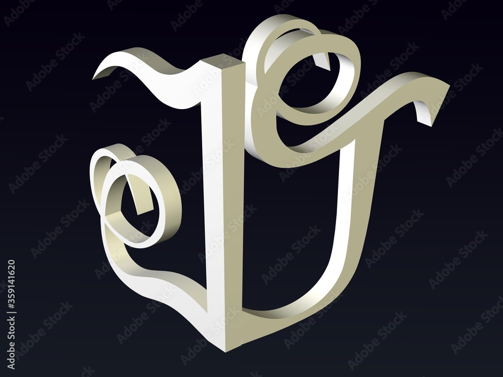 Aufkleber 3d font, font stylization of the letters j and j. font composition of the logo. 3d rendering.