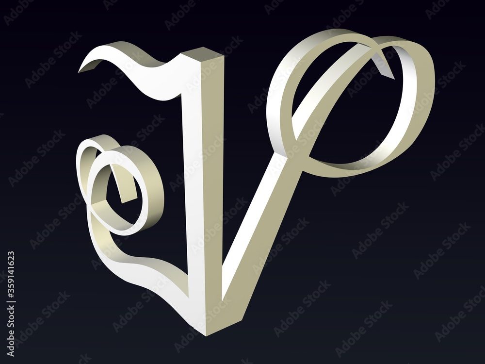 Poster 3d font, font stylization of the letters n and v. font composition of the logo. 3d rendering.