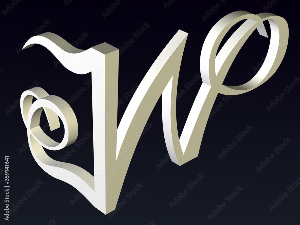 Aufkleber 3d font, font stylization of the letters j and w. font composition of the logo. 3d rendering.