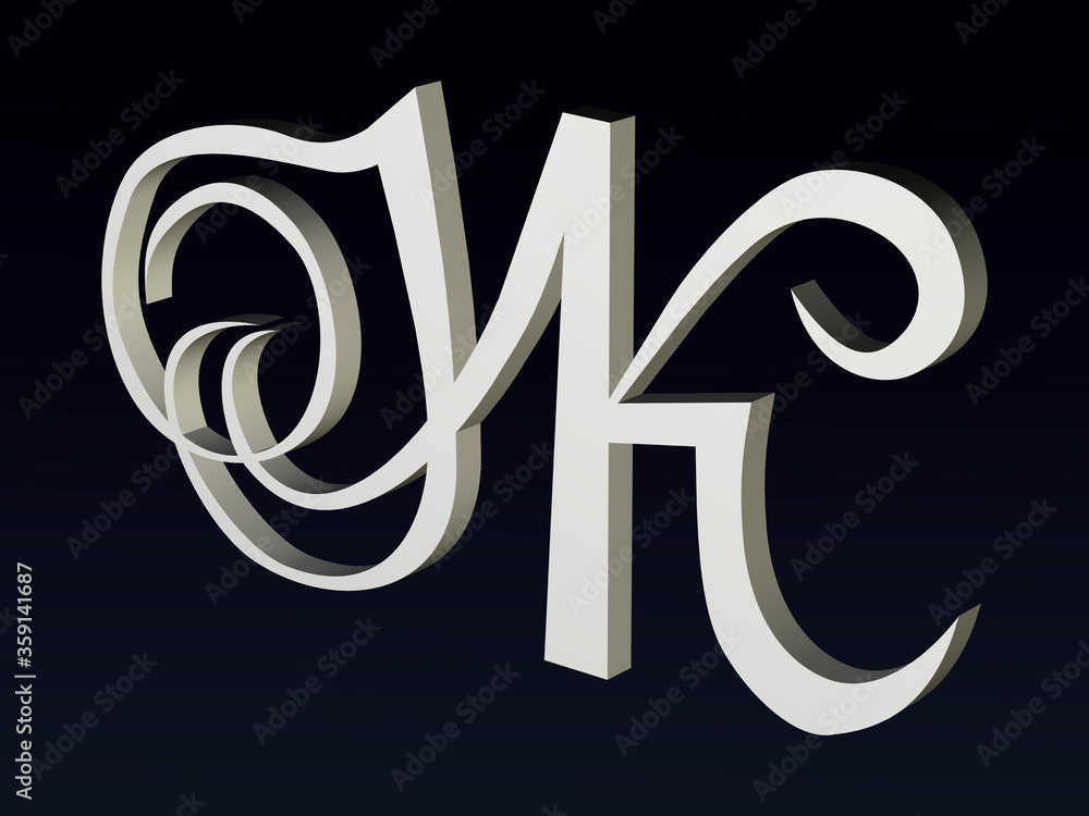 Aufkleber 3d font, font stylization of the letters n and k. font composition of the logo. 3d rendering.