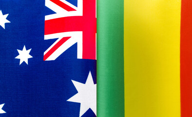 fragments of the national flags of Australia and the Republic of Mali close up