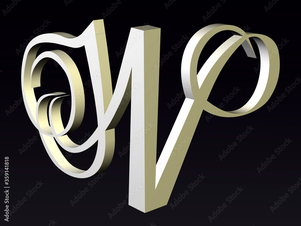 Poster 3d font, font stylization of the letters n and v. font composition of the logo. 3d rendering.