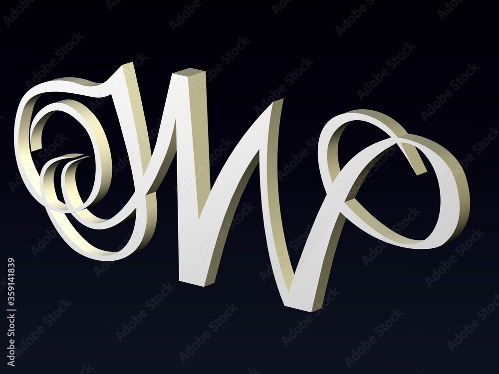 Poster 3d font, font stylization of the letters n and w. font composition of the logo. 3d rendering.