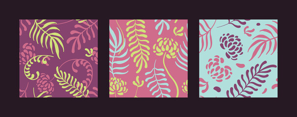 set of seamless patterns "sweet summer", leaves and flowers