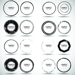 Grunge post Stamps Collection, Circles. Banners, Insignias , Logos, Icons, Labels and Badges Set . vector distress textures.blank shapes.