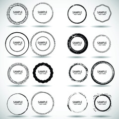Grunge post Stamps Collection, Circles. Banners, Insignias , Logos, Icons, Labels and Badges Set . vector distress textures.blank shapes.