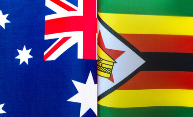 fragments of the national flags of Australia and the Republic of Zimbabwe close up