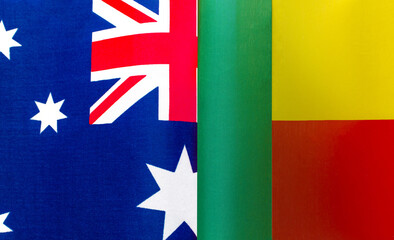 fragments of the national flags of Australia and the Republic of Benin close up