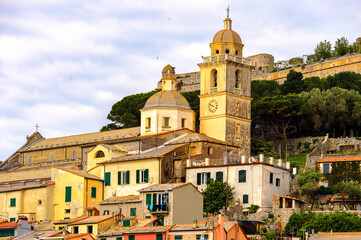 Fototapeta na wymiar It's Church in Porto Venere, Italy. Porto Venere and the villages of Cinque Terre are the UNESCO World Heritage Site.