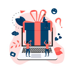 Online gift box. Promotion of online store or shop loyalty program and bonus. Vector illustration for advertisement.	
