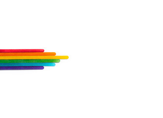 LGBTQ flag painted isolated on white background. Rainbow color stripes symbol of LGBT gay Pride. Copy space, baner