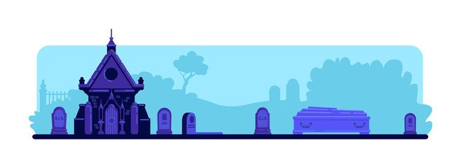 Cemetery flat color vector illustration