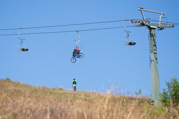 downhill competitors in the mountains