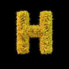 Fototapeta premium Capital letter H. Uppercase. Yellow fluffy font on black background. 3D
