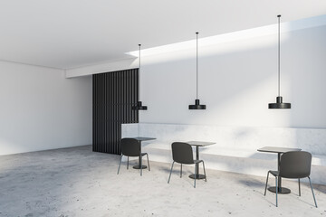 White and black cafe corner with bench