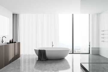 Fototapeta na wymiar White bathroom interior with tub, shower and sink