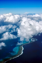 aerial view of the islands, see and coral reefs near new caledonia