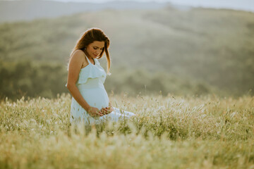 Young pregnant woman in the field