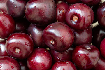 Food. Background. Ripe sweet cherries close-up