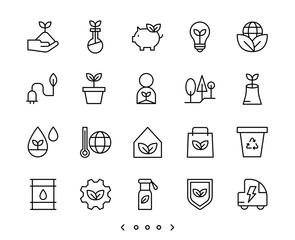 ecology and clean energy line icon set