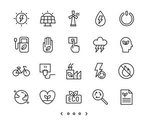 ecology and clean energy line icons set