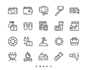 travel and vacation outline icons set