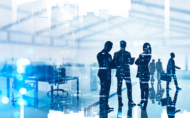 Business team in night city office
