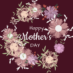 Mother's day greeting card greeting cards with simple flowers. Vector illustration.