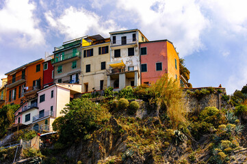 Fototapeta na wymiar It's Architecture of Manarola (Manaea), a small town in province of La Spezia, Liguria, Italy. It's one of the lands of Cinque Terre, UNESCO World Heritage Site