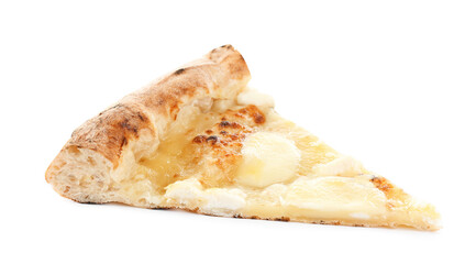 Slice of tasty cheese pizza isolated on white