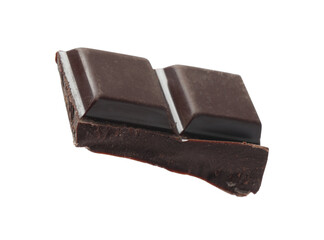 Piece of delicious dark chocolate isolated on white