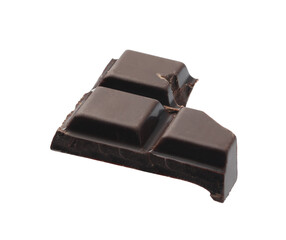 Piece of delicious dark chocolate isolated on white