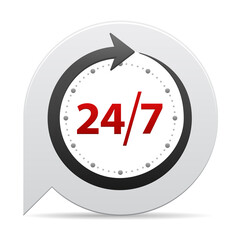 Open around the clock or 24 hours a day and 7 days a week  icon or symbol on bubble isolated on white background. Vector illustration