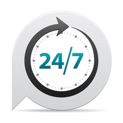 Open around the clock or 24 hours a day and 7 days a week  icon or symbol on bubble isolated on white background. Vector illustration