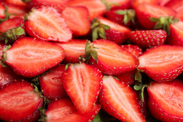 Many tasty ripe strawberries as background, closeup