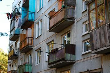 Fototapeta na wymiar old soviet style house with balconies