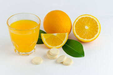 Multivitamin effervescent tablet pills. Vitamin C soluble pills. Fizzy Vitamin C for Drink