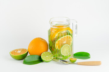 Bottle of detox water made from citrus fruits. Concept for dieting